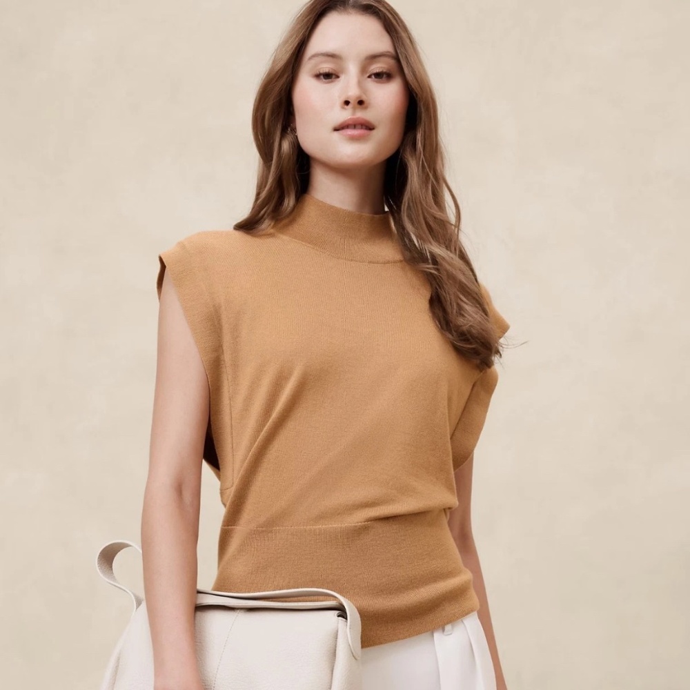 Banana Republic Merino Wool Sleeveless Blouse Top Sz S Brown Tan Soft